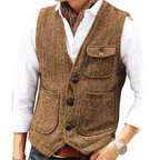 Chaleco de Tweed en Espiga para Hombre con Bolsillos
