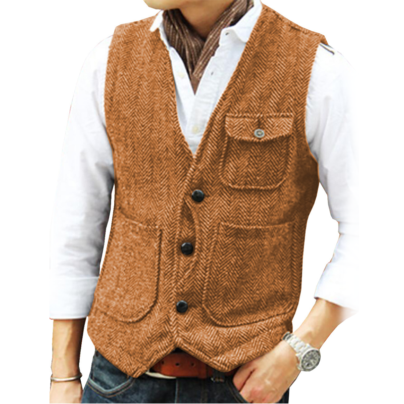 Chaleco de Tweed en Espiga para Hombre con Bolsillos