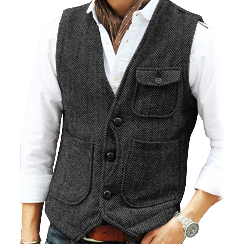 Chaleco de Tweed en Espiga para Hombre con Bolsillos
