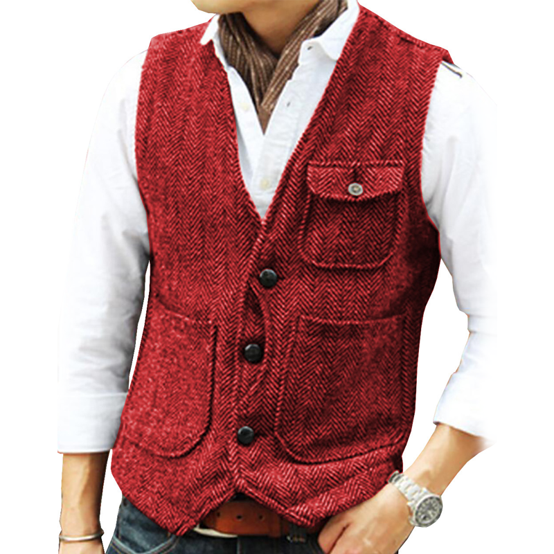 Chaleco de Tweed en Espiga para Hombre con Bolsillos