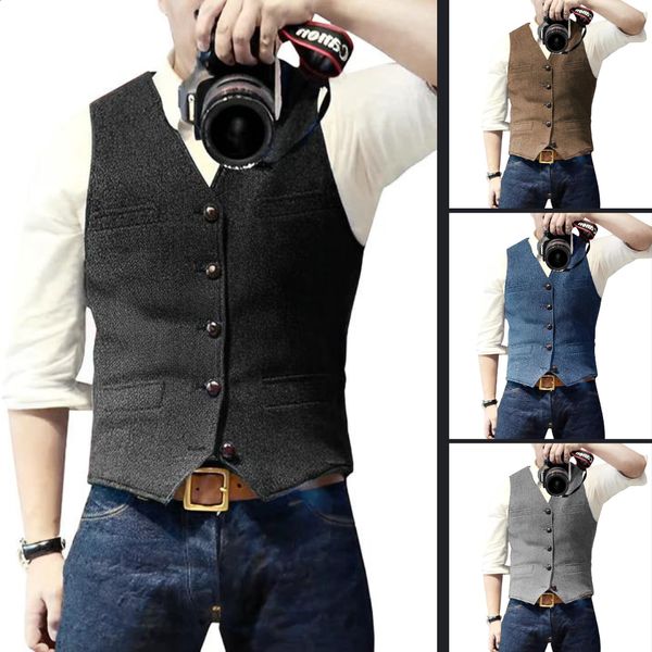 Chaleco de Tweed para Hombre con Bolsillos y 5 Botones