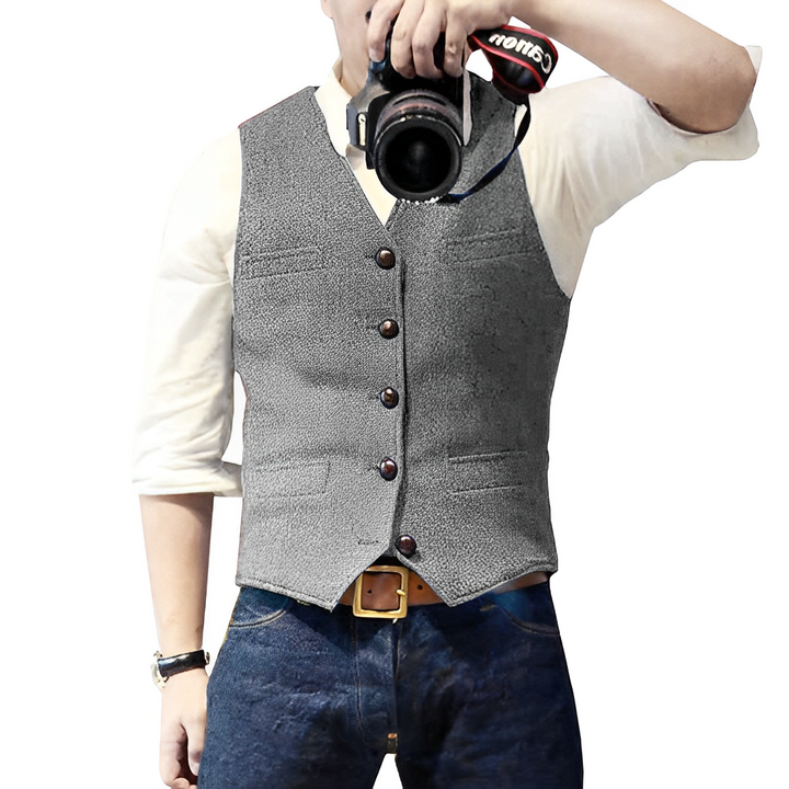 Chaleco de Tweed para Hombre con Bolsillos y 5 Botones