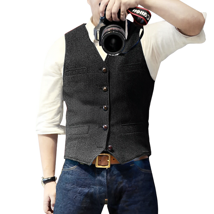 Chaleco de Tweed para Hombre con Bolsillos y 5 Botones