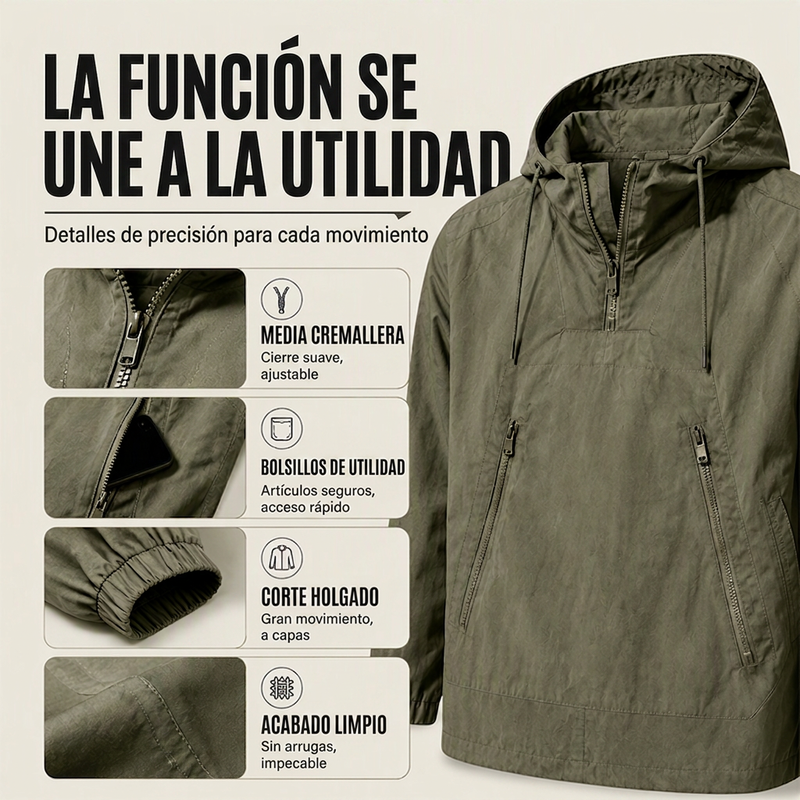Chamarra Anorak con Capucha para Hombre Cortaviento