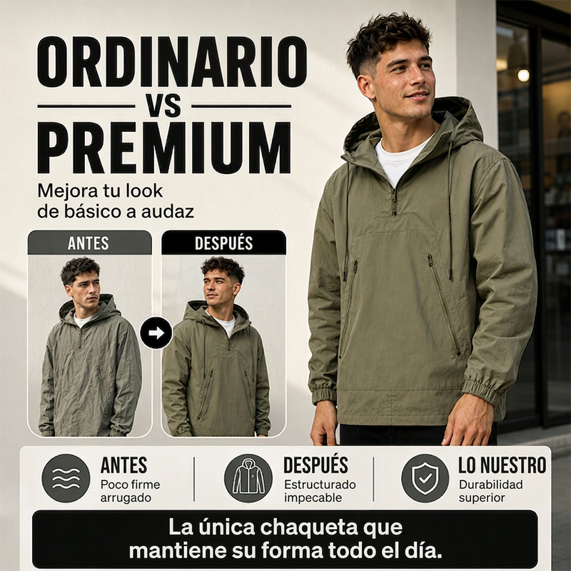 Chamarra Anorak con Capucha para Hombre Cortaviento