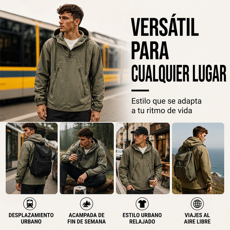 Chamarra Anorak con Capucha para Hombre Cortaviento