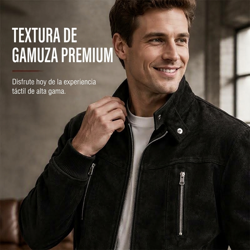 Chamarra Bomber Tipo Gamuza para Hombre Oversize