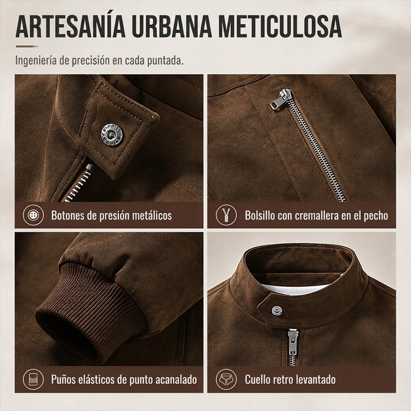 Chamarra Bomber Tipo Gamuza para Hombre Oversize