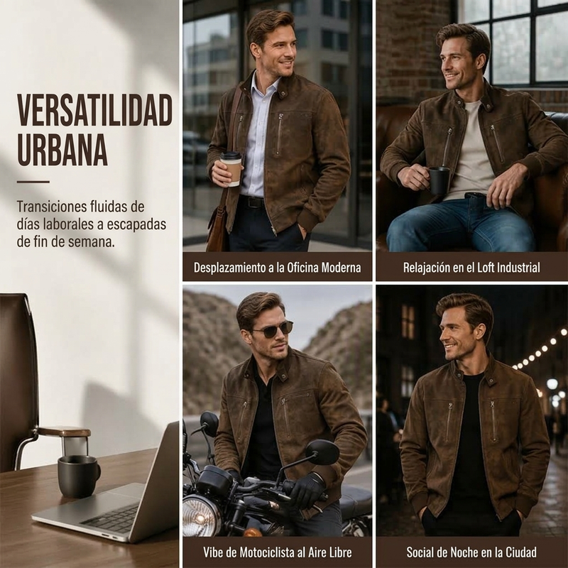 Chamarra Bomber Tipo Gamuza para Hombre Oversize