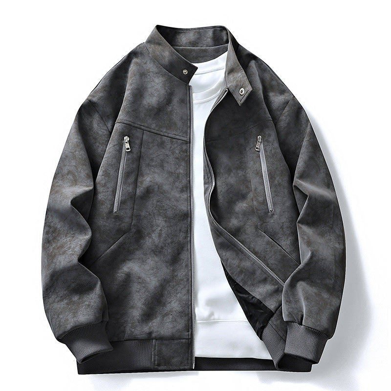 Chamarra Bomber Tipo Gamuza para Hombre Oversize