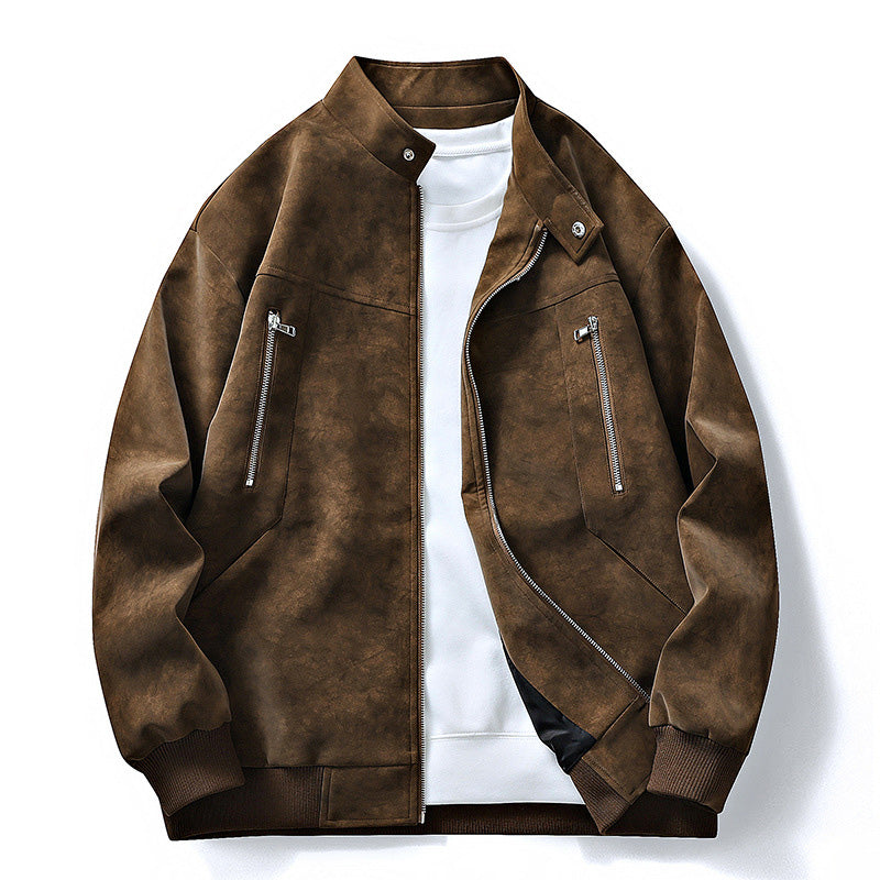 Chamarra Bomber Tipo Gamuza para Hombre Oversize