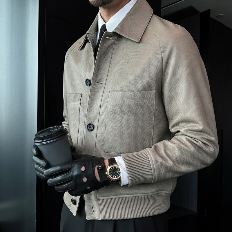Chamarra de Piel Sintética para Hombre con Cuello Camisero