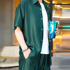 Conjunto de Camisa y Pantalón para Hombre Satinado a Rayas