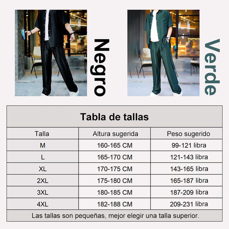 Conjunto de Camisa y Pantalón para Hombre Satinado a Rayas