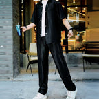 Conjunto de Camisa y Pantalón para Hombre Satinado a Rayas