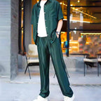 Conjunto de Camisa y Pantalón para Hombre Satinado a Rayas