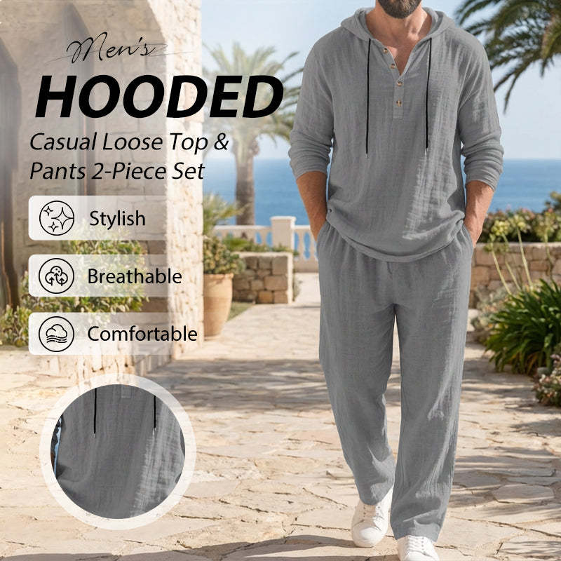 Conjunto de Lino Holgado para Hombre con Capucha