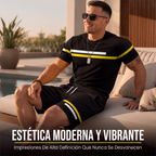 Conjunto de Playera y Short Negro para Hombre con Rayas Deportivas