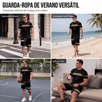 Conjunto de Playera y Short Negro para Hombre con Rayas Deportivas