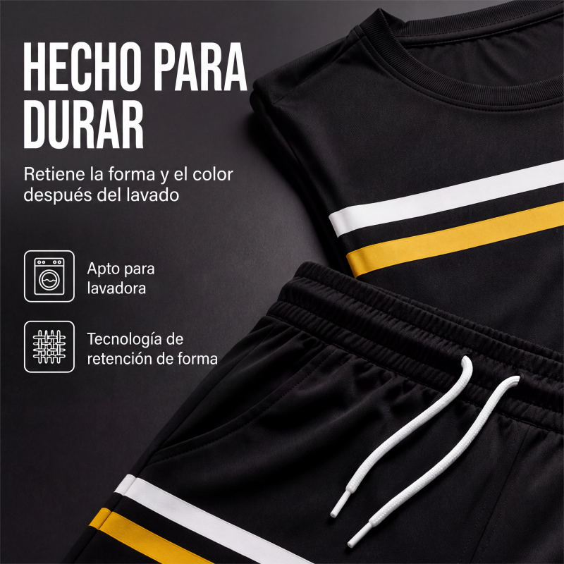 Conjunto de Playera y Short Negro para Hombre con Rayas Deportivas