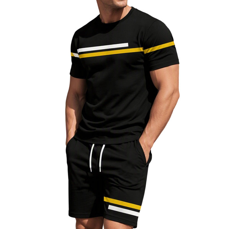 Conjunto de Playera y Short Negro para Hombre con Rayas Deportivas