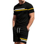 Conjunto de Playera y Short Negro para Hombre con Rayas Deportivas