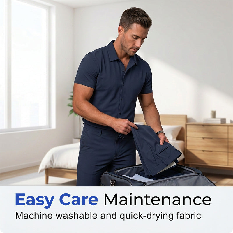 Conjunto de Polo y Pantalón para Hombre Elástico Azul Marino