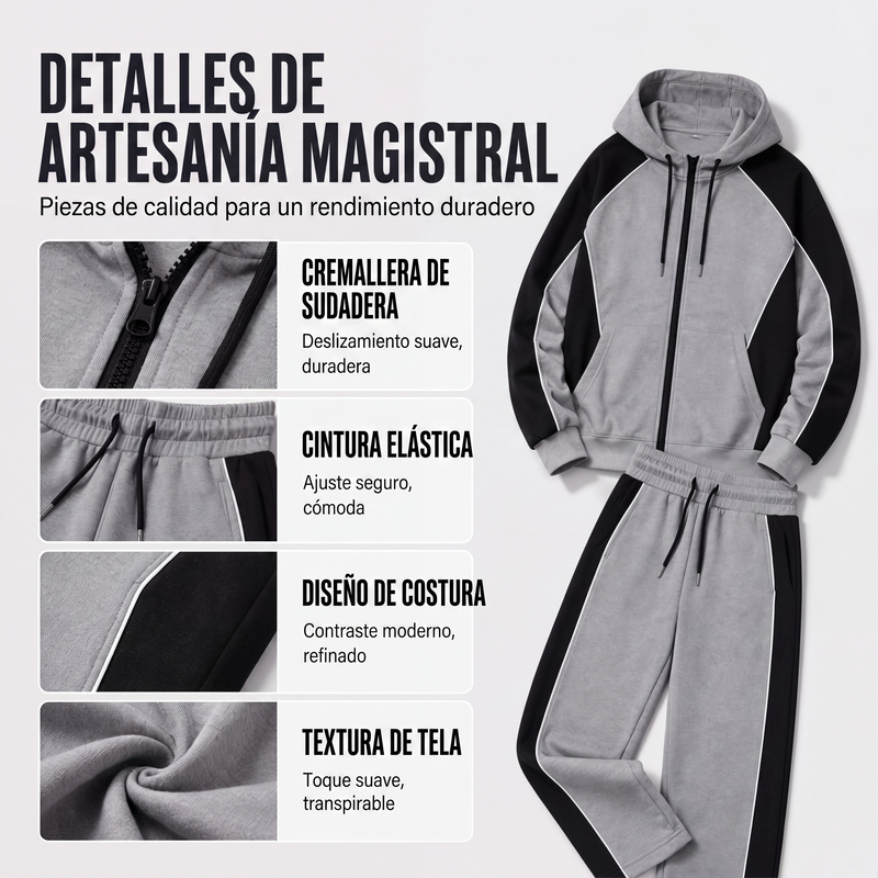 Conjunto Deportivo para Hombre Sudadera con Cierre y Pants Bloques de Color