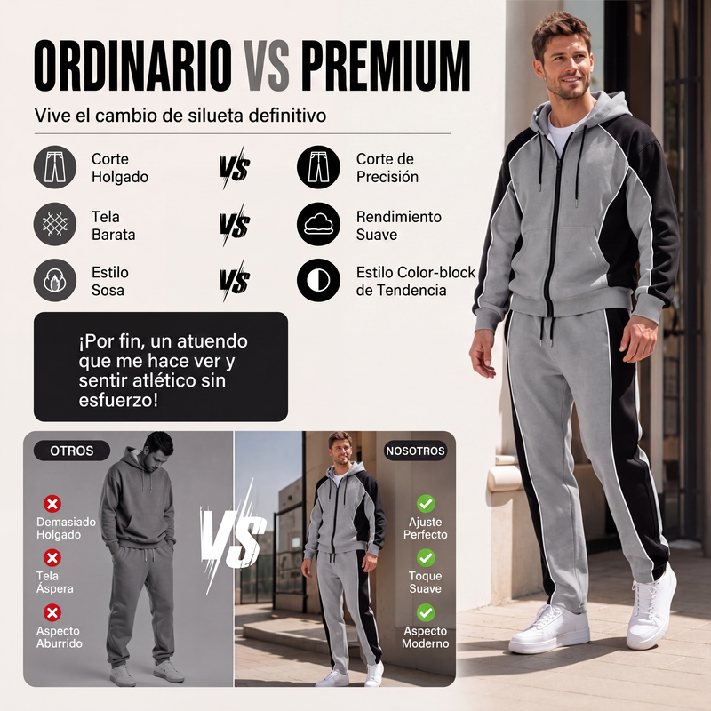 Conjunto Deportivo para Hombre Sudadera con Cierre y Pants Bloques de Color