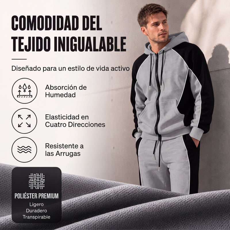 Conjunto Deportivo para Hombre Sudadera con Cierre y Pants Bloques de Color