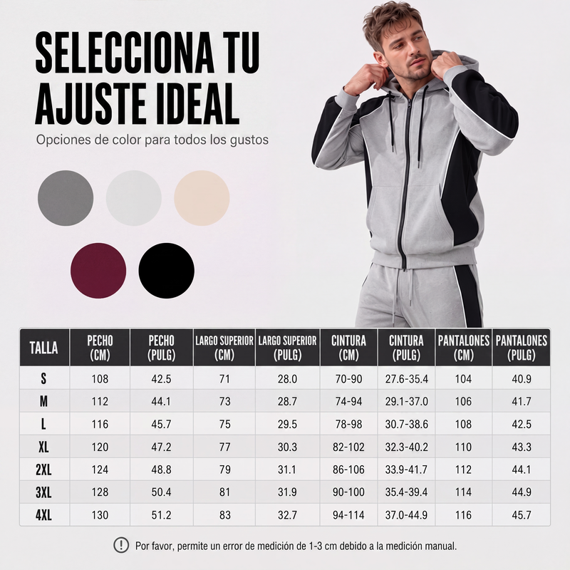 Conjunto Deportivo para Hombre Sudadera con Cierre y Pants Bloques de Color