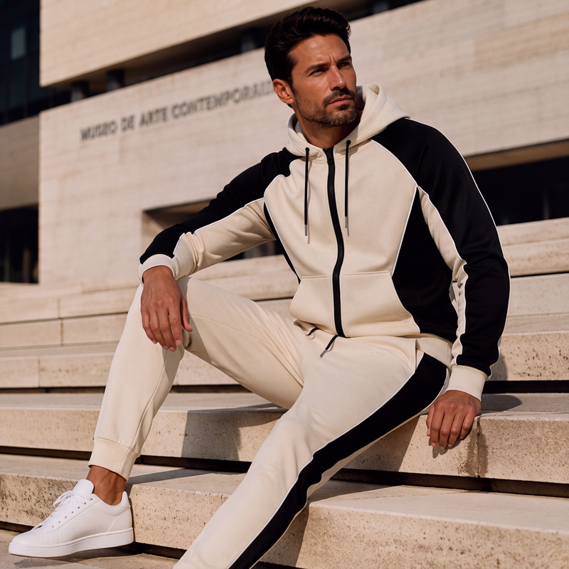Conjunto Deportivo para Hombre Sudadera con Cierre y Pants Bloques de Color