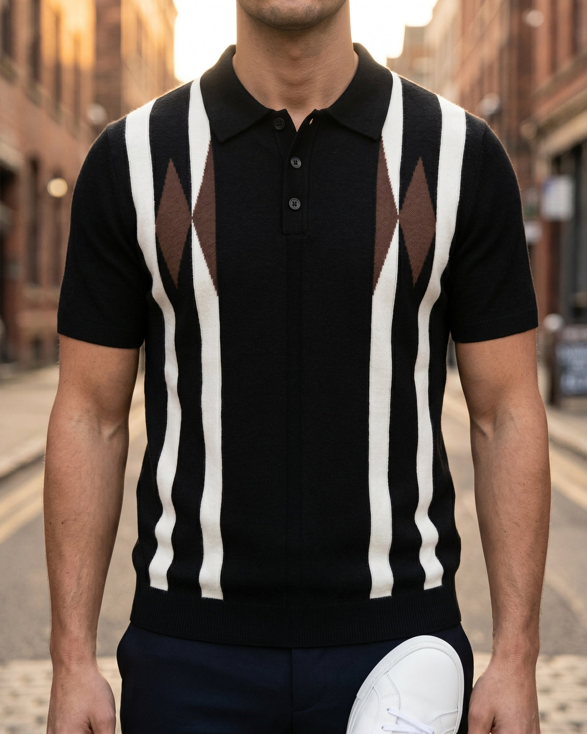 Bruno Knit Striped Diamond Polo