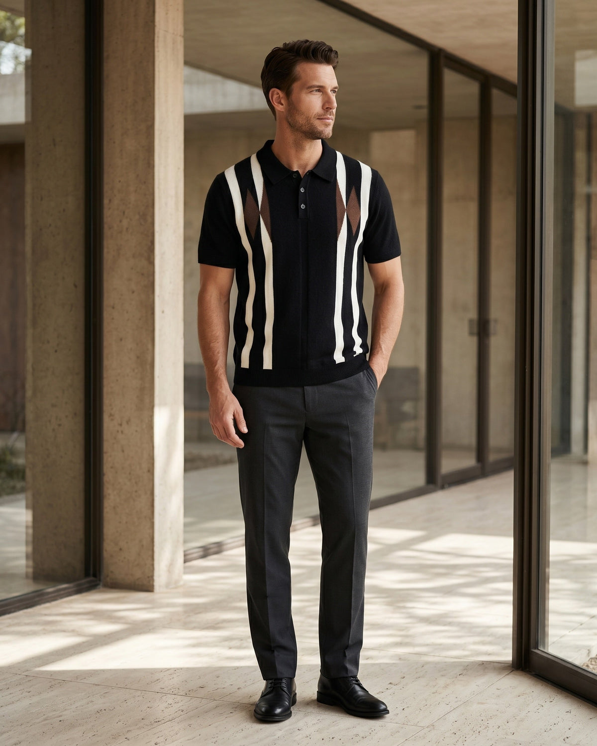 Bruno Knit Striped Diamond Polo