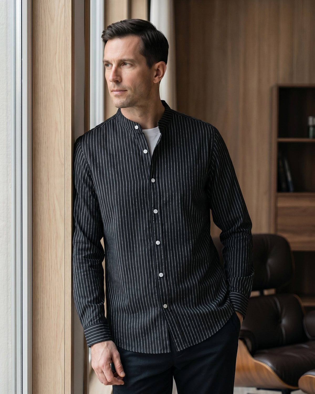 Ottavio Linen Mandarin Collar Shirt