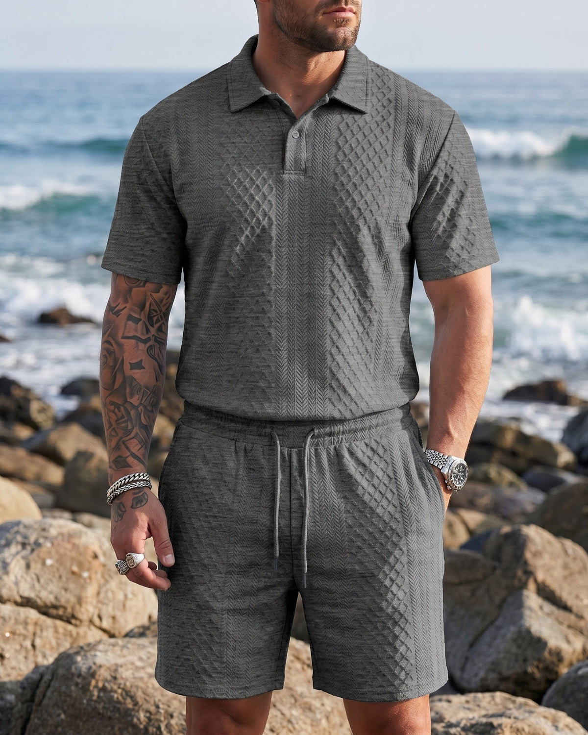 Giulio Textured Polo and Shorts Set