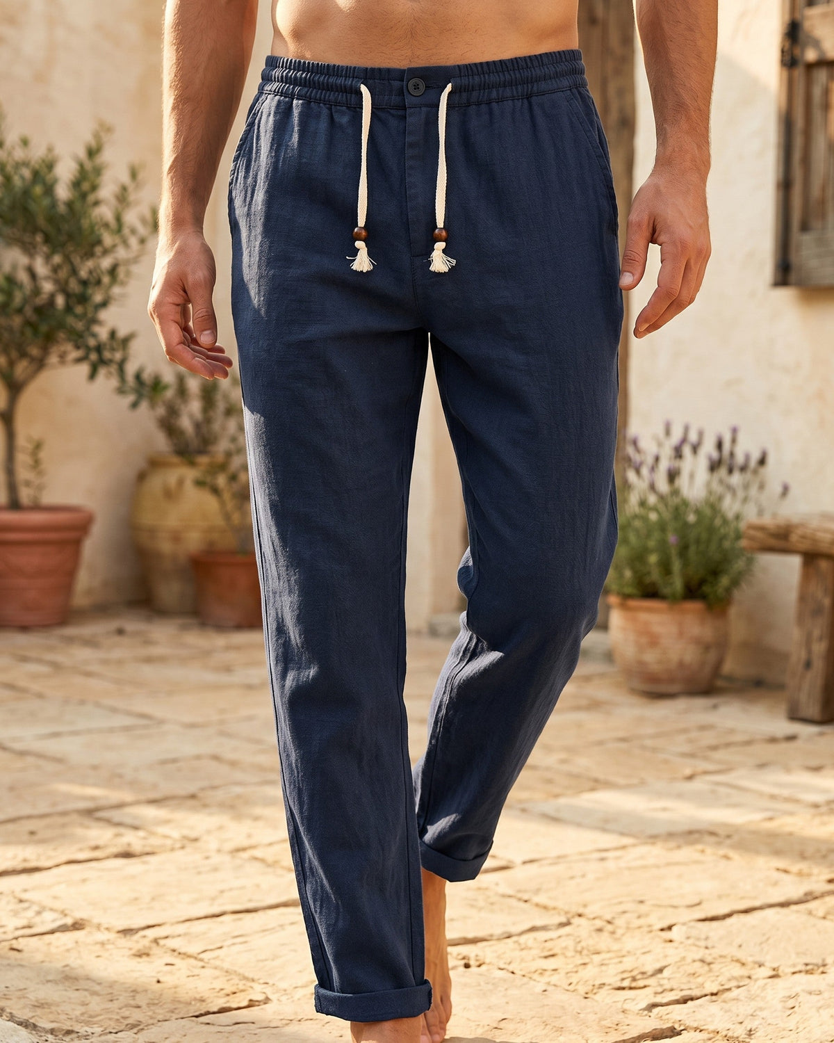 Domenico Summer Linen Drawstring Trousers