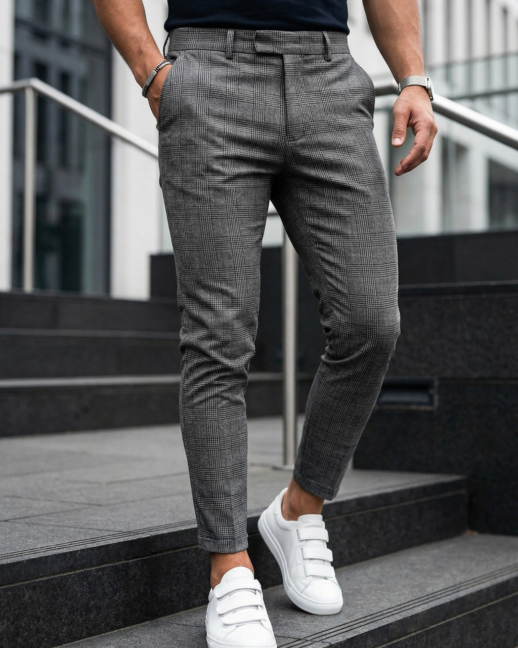 Edoardo Work Cotton Plaid Trousers
