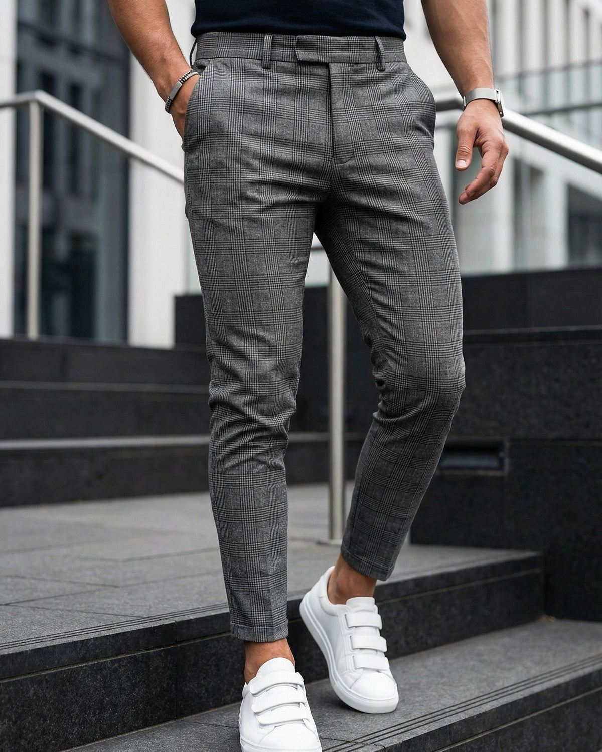 Edoardo Work Cotton Plaid Trousers