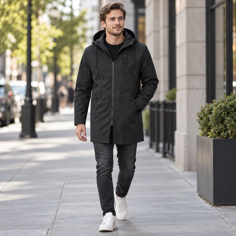 Gabardina Cortavientos con Capucha para Hombre Largo Medio