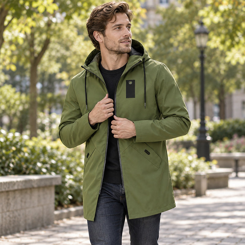 Gabardina Cortavientos con Capucha para Hombre Largo Medio