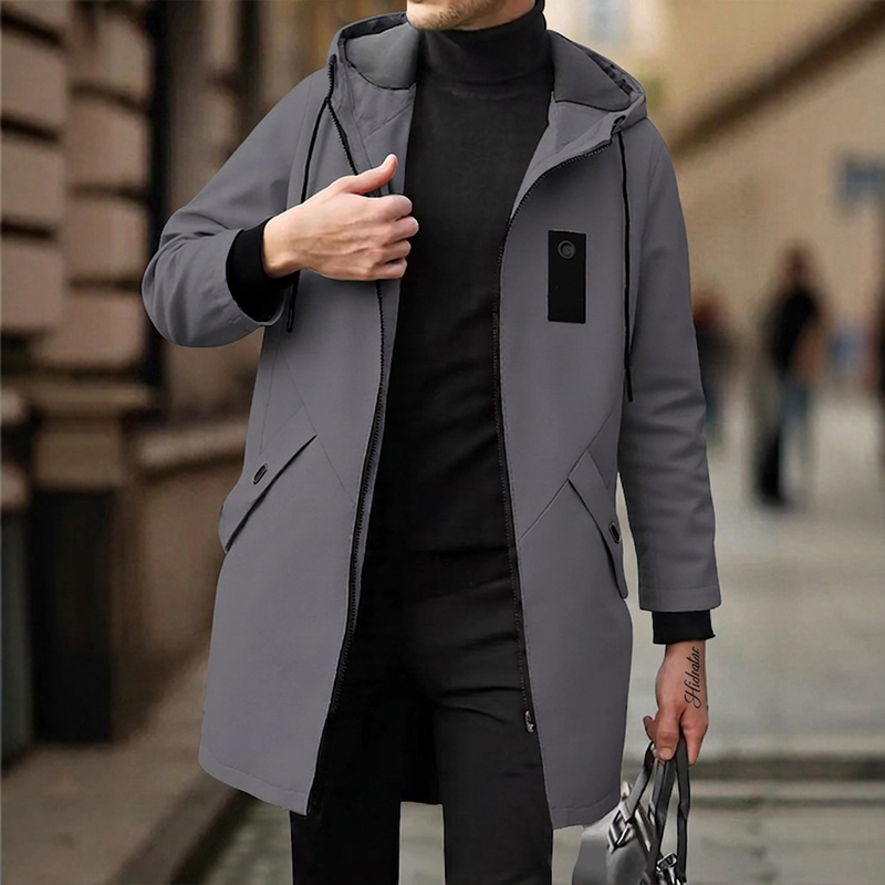 Gabardina Cortavientos con Capucha para Hombre Largo Medio