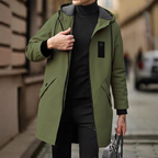 Gabardina Cortavientos con Capucha para Hombre Largo Medio