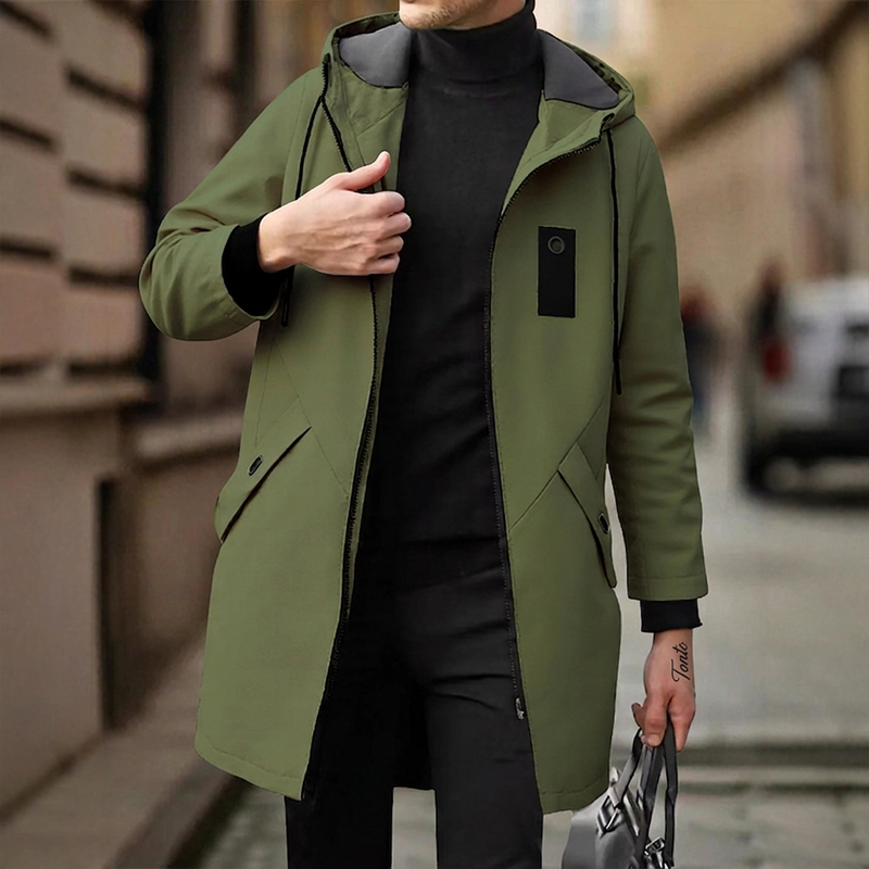 Gabardina Cortavientos con Capucha para Hombre Largo Medio
