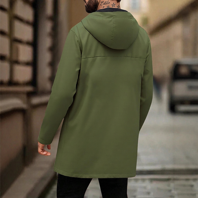 Gabardina Cortavientos con Capucha para Hombre Largo Medio