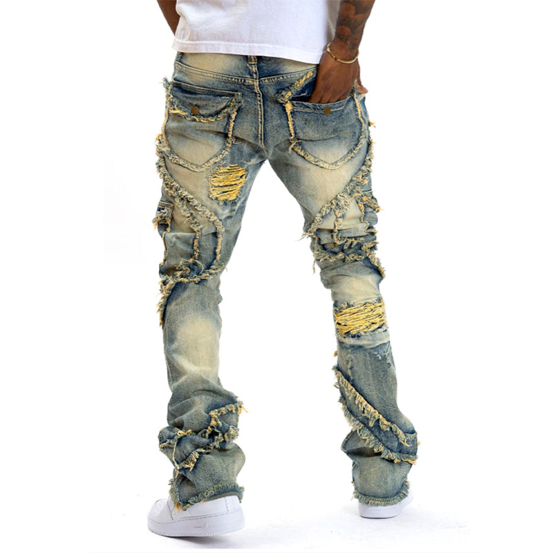 Jeans Acampanados Deshilachados para Hombre Estilo Vintage