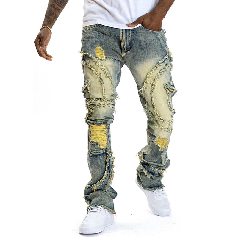 Jeans Acampanados Deshilachados para Hombre Estilo Vintage