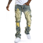 Jeans Acampanados Deshilachados para Hombre Estilo Vintage