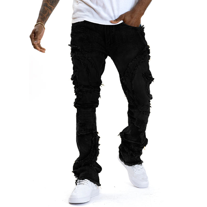 Jeans Acampanados Deshilachados para Hombre Estilo Vintage