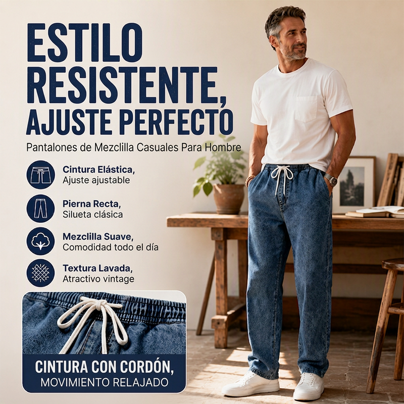Jeans Holgados de Pierna Recta para Hombre con Cintura Elástica
